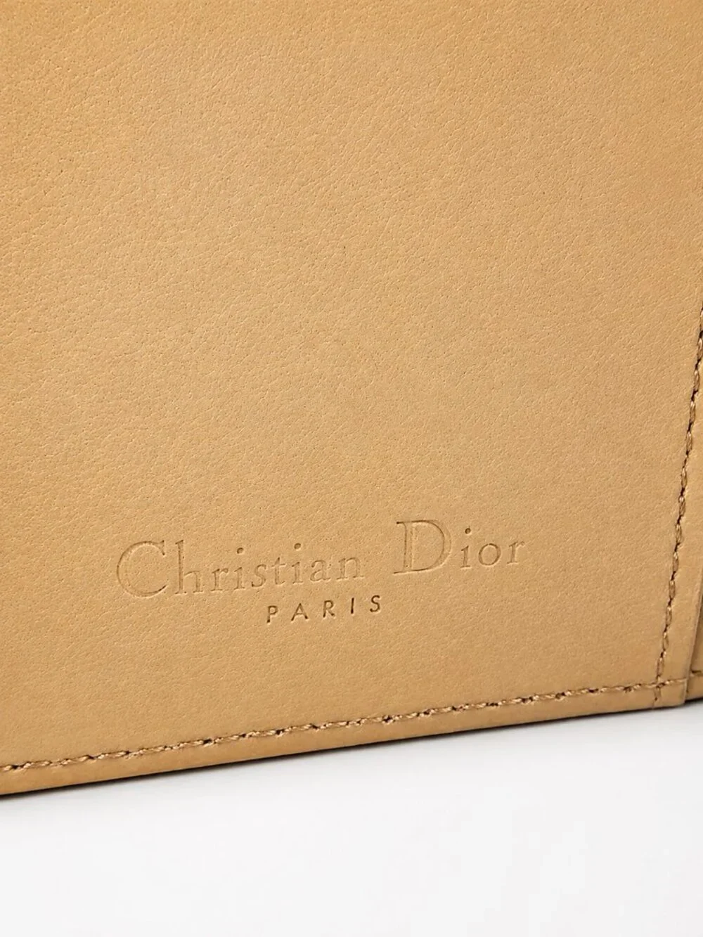 Christian Dior Beige Cannage Quilted Leather Compact Wallet - New